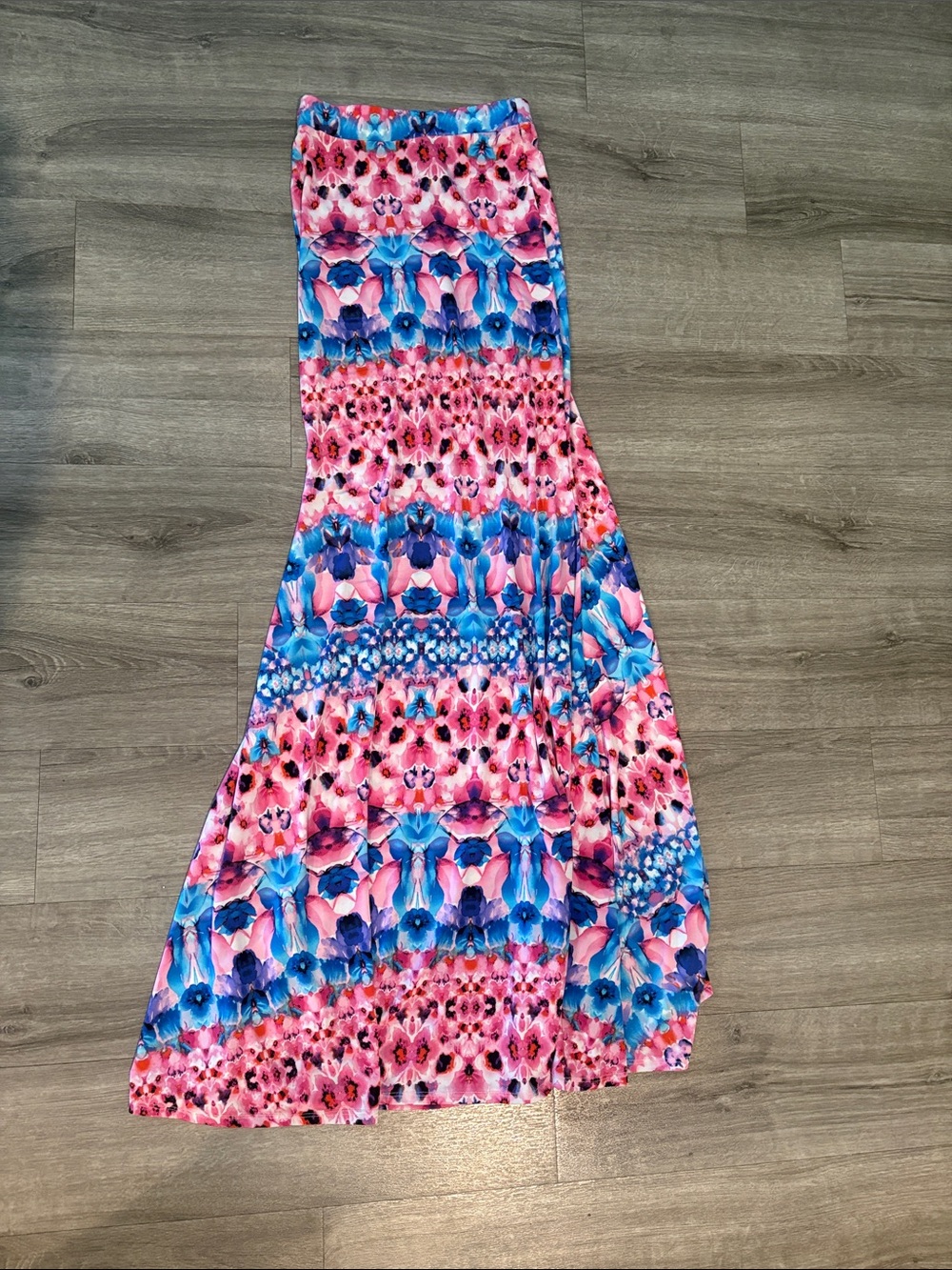 Vibrant Floral Pink & Blue Maxi Skirt